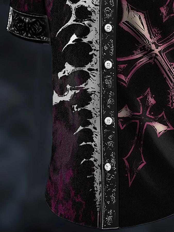 Camisa casual Dark Skull Art satén para hombre