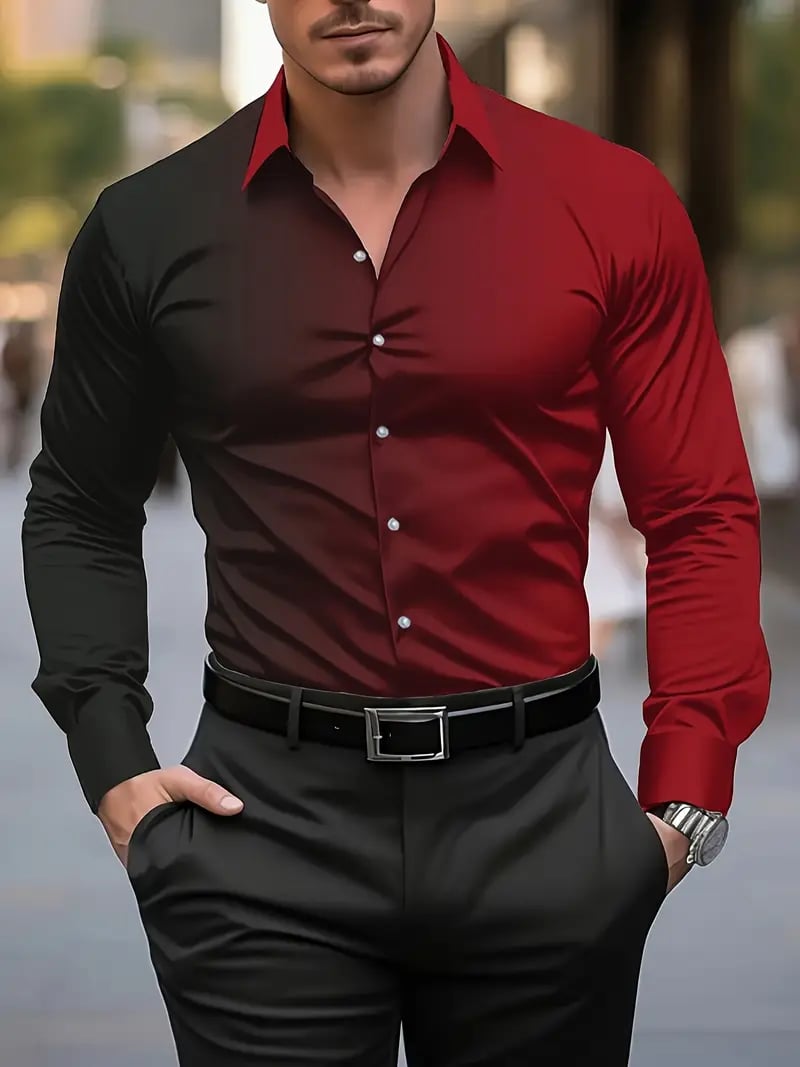 Camisa Street Style ejecutivo casual estampado de manga larga para hombre