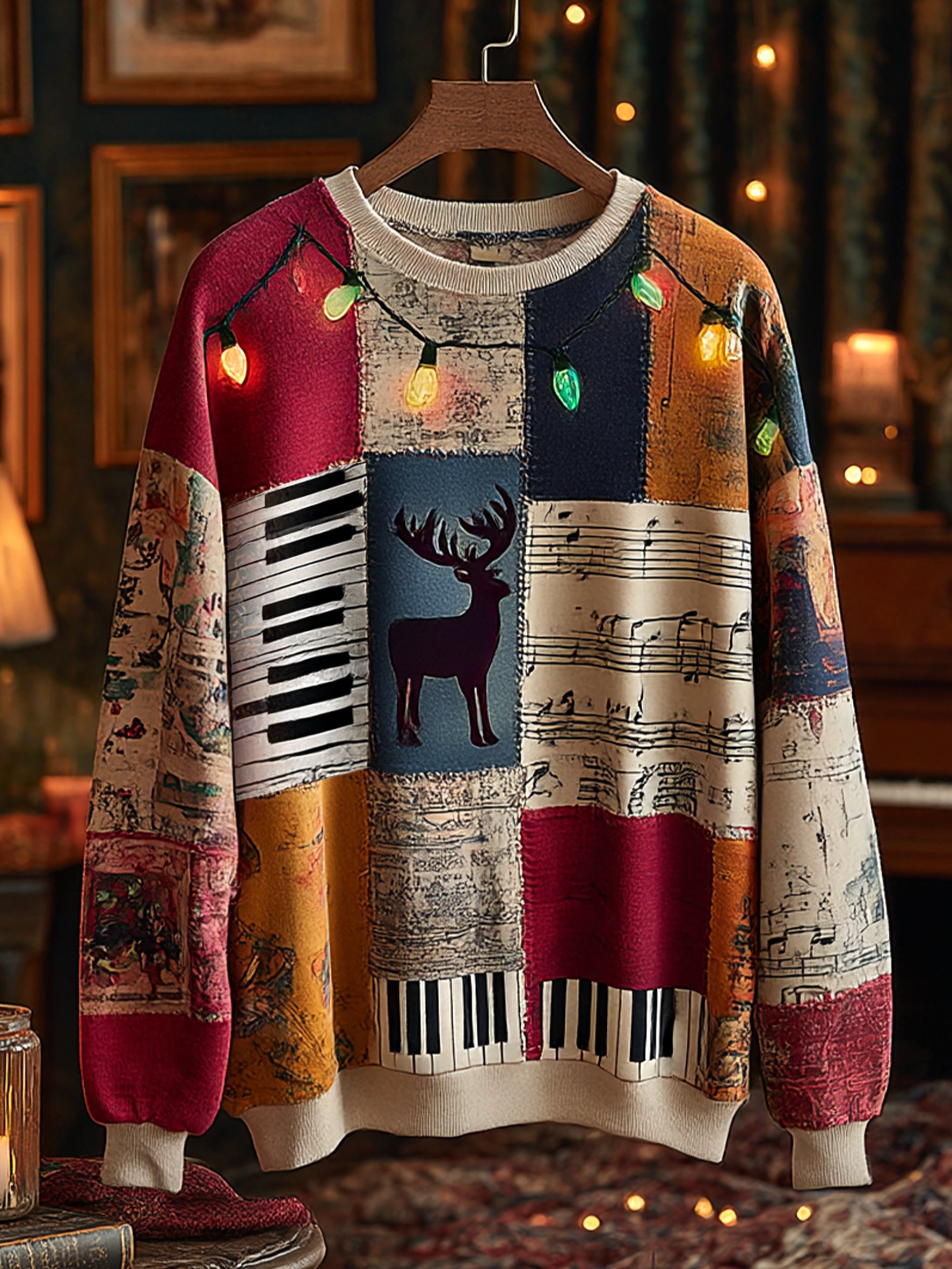 Sudadera retro casual Musical Note Christmas Party Art para hombre