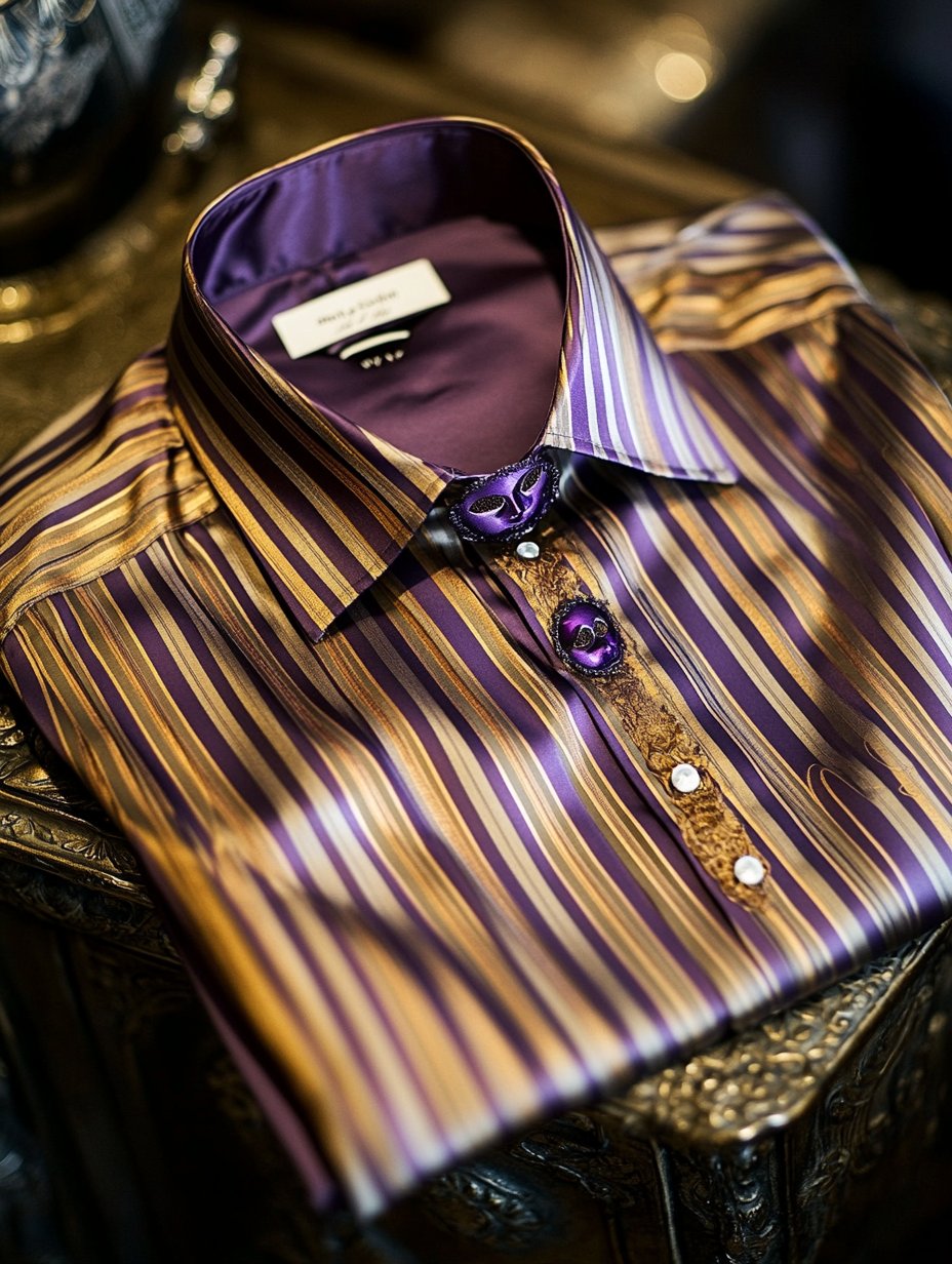 Camisa Purple Carnival Theme de lujo seda de manga larga para hombre
