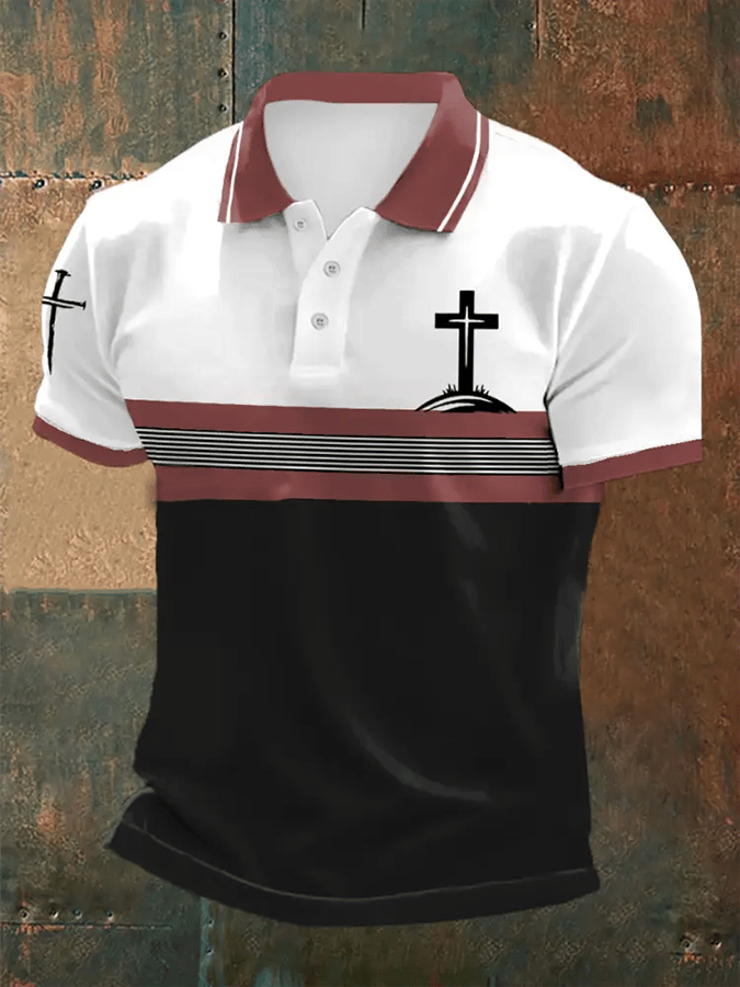 Camisa polo retro Faith casual estampado para hombre