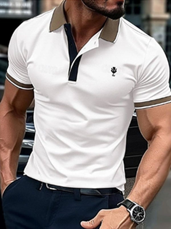 Camisa polo ejecutivo casual a rayas Button de manga corta para hombre