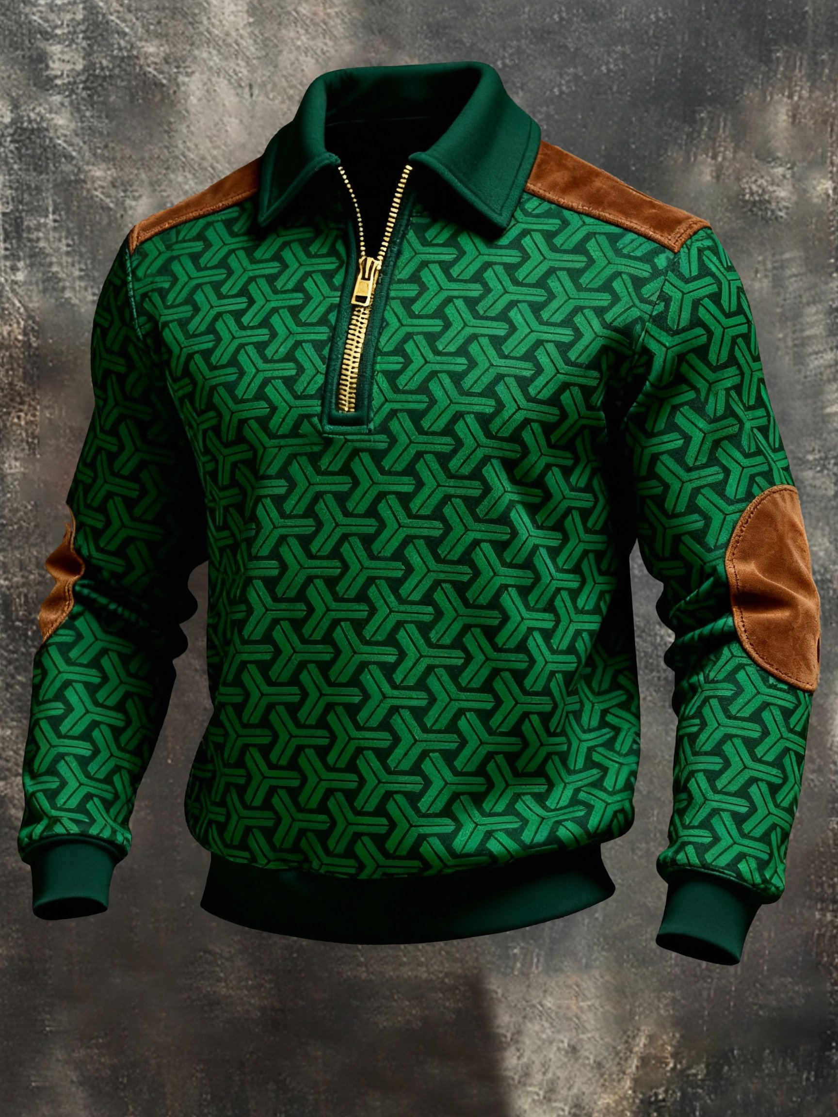 Sudadera retro en bloques de color estampado Color-Blocked con cierre para hombre