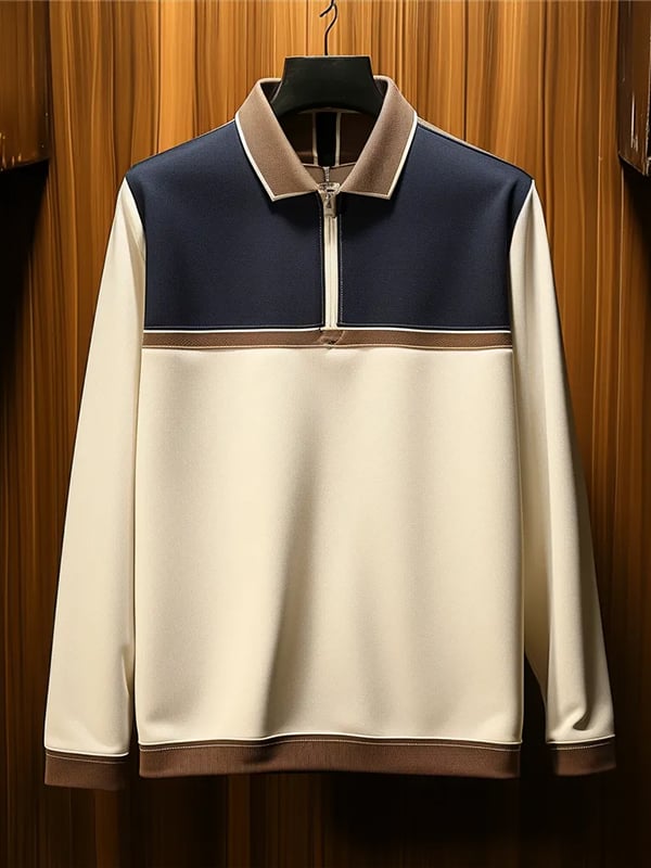 Camisa polo ejecutivo clásico rayas estampado cierre para hombre