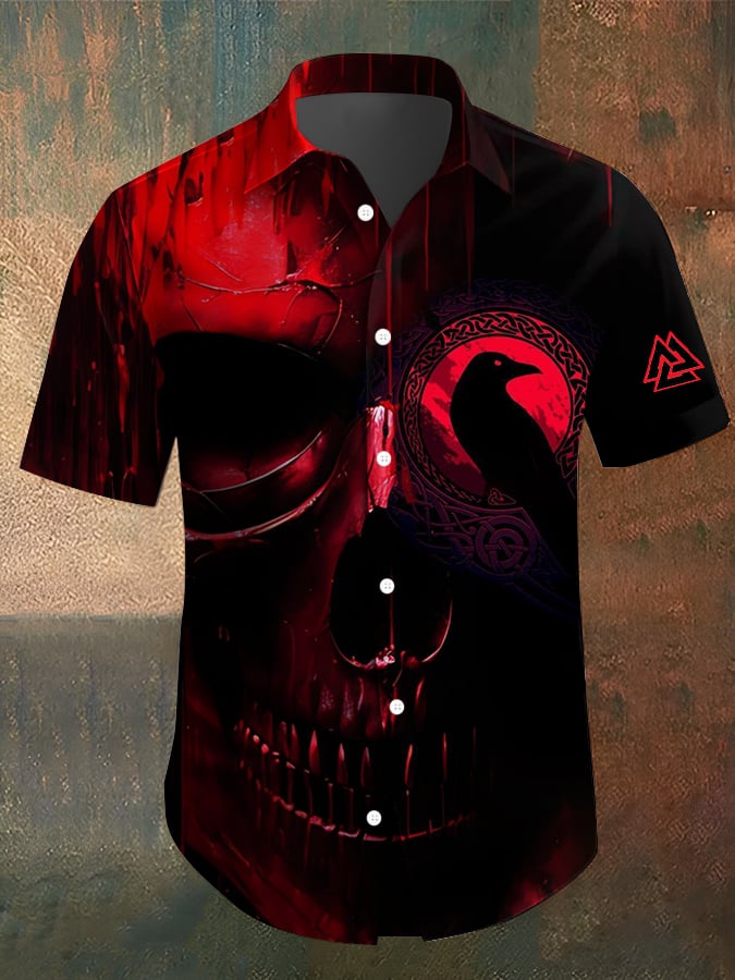 Camisa Viking Skull estampado casual para hombre