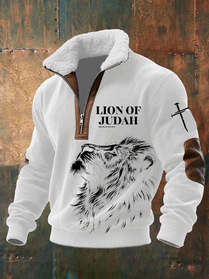 Sudadera Faith estampado tejidoted Fabric cierre Fur cuello de manga larga para hombre
