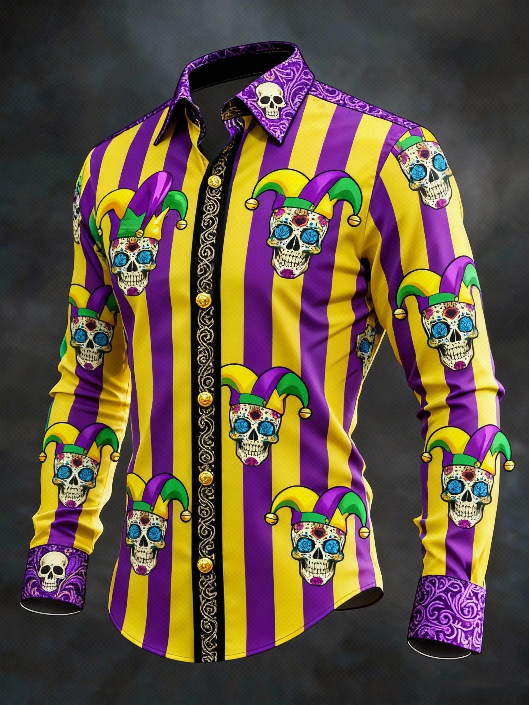 Camisa Mardi Gras Masks New Orleans Nola estampado de manga larga para hombre