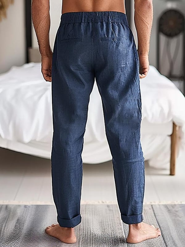 Pantalón Drawstring Elastic Waist Straight Comfortable And transpirable para exterior Vacation Beach Vacation casual para hombre