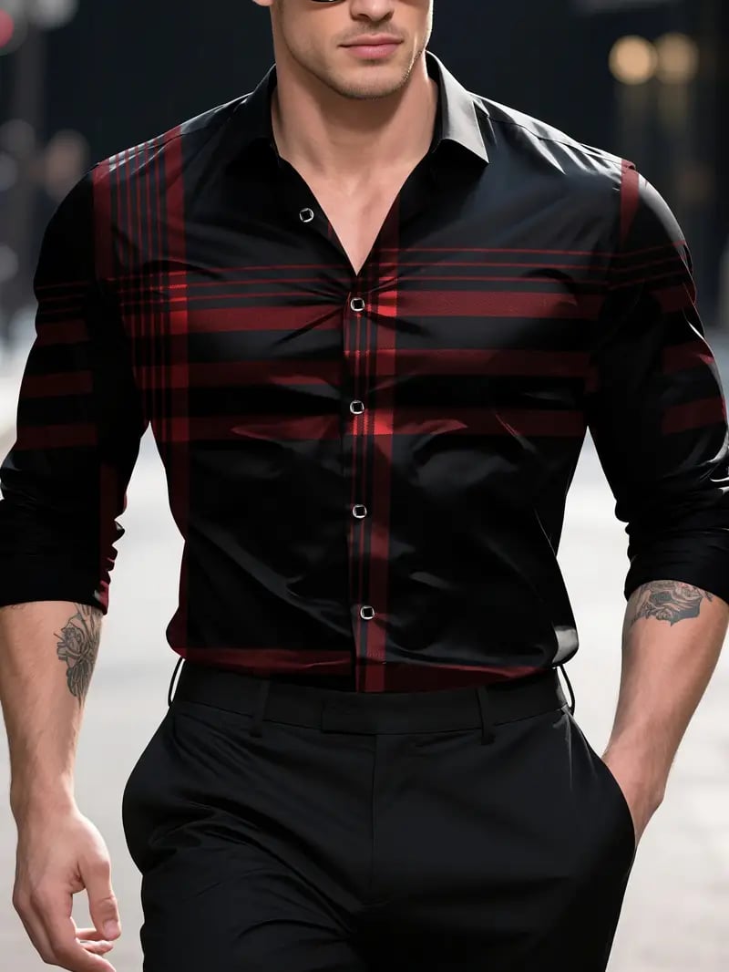 Camisa Street Style ejecutivo casual estampado de manga larga para hombre