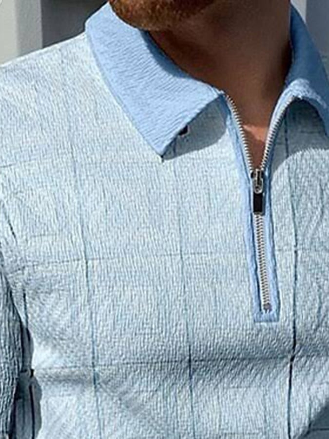 Camisa polo de moda Contrast Color Half Zip de manga larga para hombre