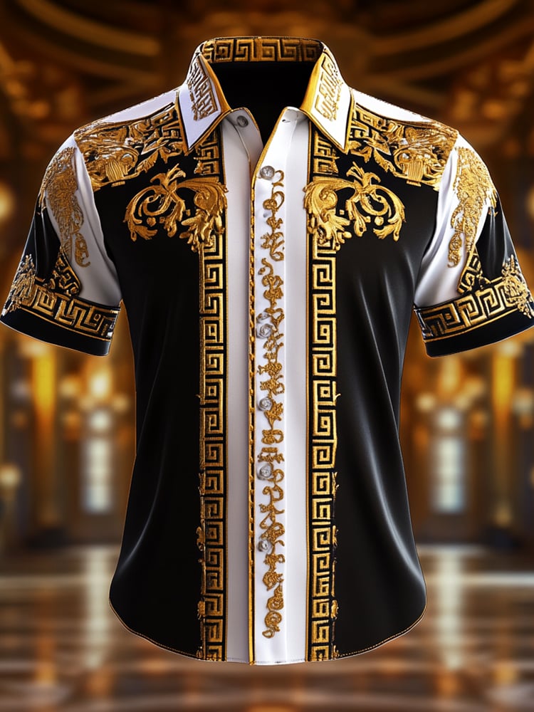 Camisa satén Luxe estampado de manga corta Button para hombre