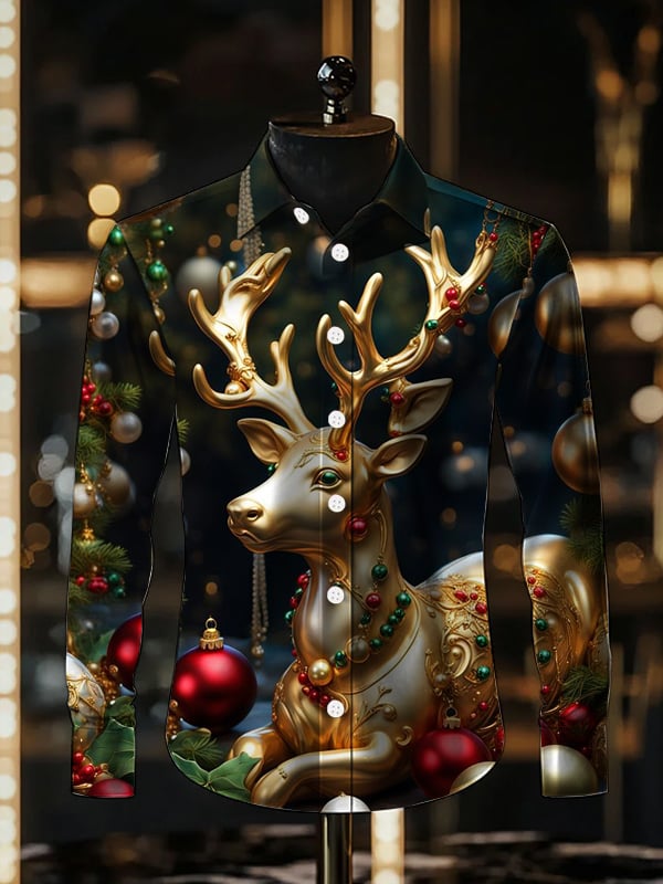 Camisa satén de lujo Christmas de manga larga para hombre