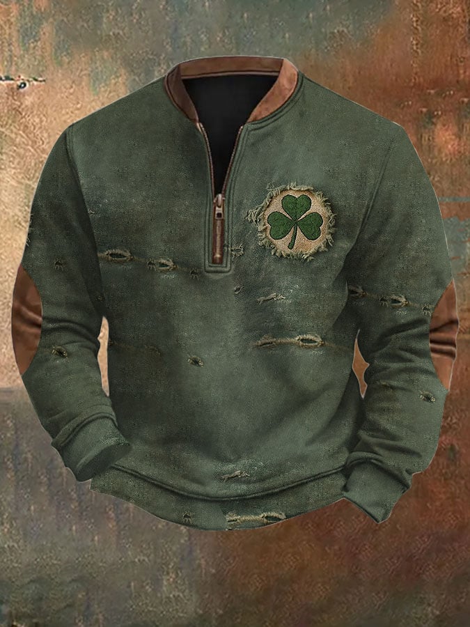 Sudadera Western desgastado Hot estampado 1/4 cierre Stand cuello de manga larga para hombre
