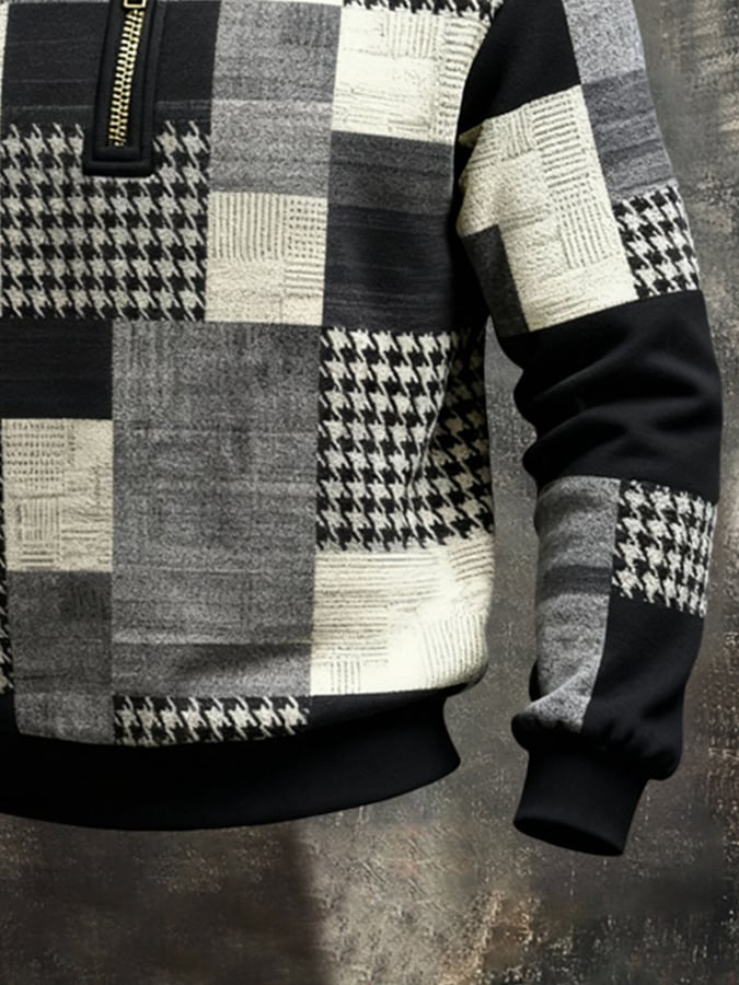 Sudadera retro en bloques de color estampado Color-Blocked con cierre para hombre