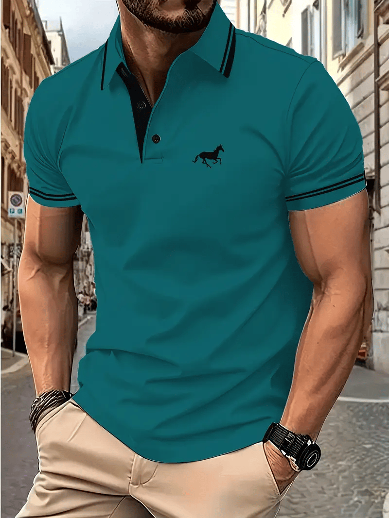 Camisa polo clásico ejecutivo Logo Button de manga corta para hombre