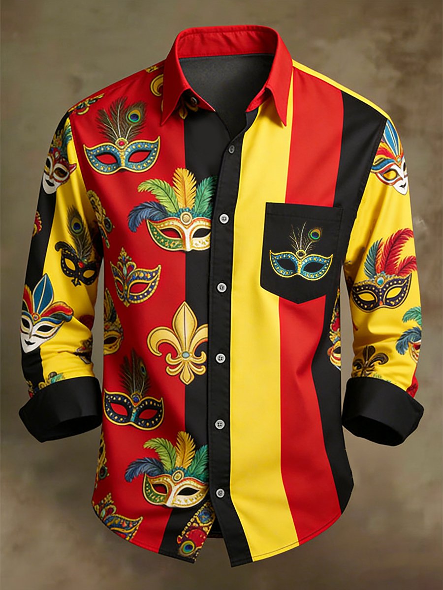Camisa Holiday Carnival Party Art de manga larga para hombre