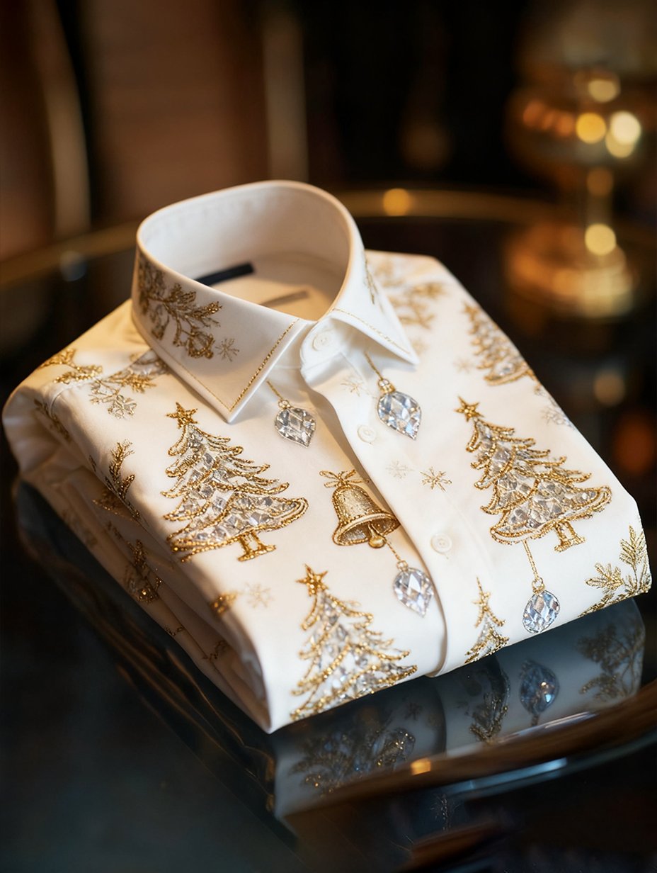 Camisa Christmas de manga larga con botones para hombre