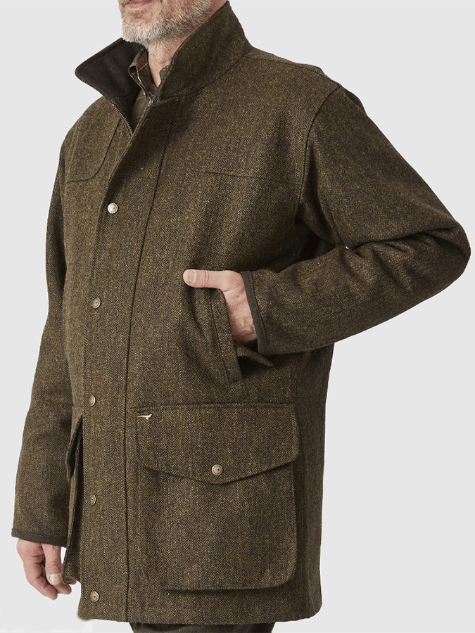 Chaqueta Western vintage para exterior Hunting Zip Button Herringbone casual para hombre