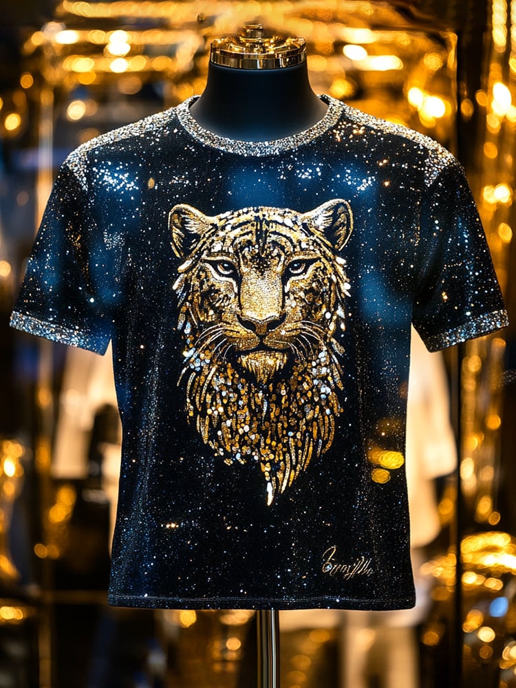 Camiseta Tiger Sequin ejecutivo estampado de manga corta para hombre