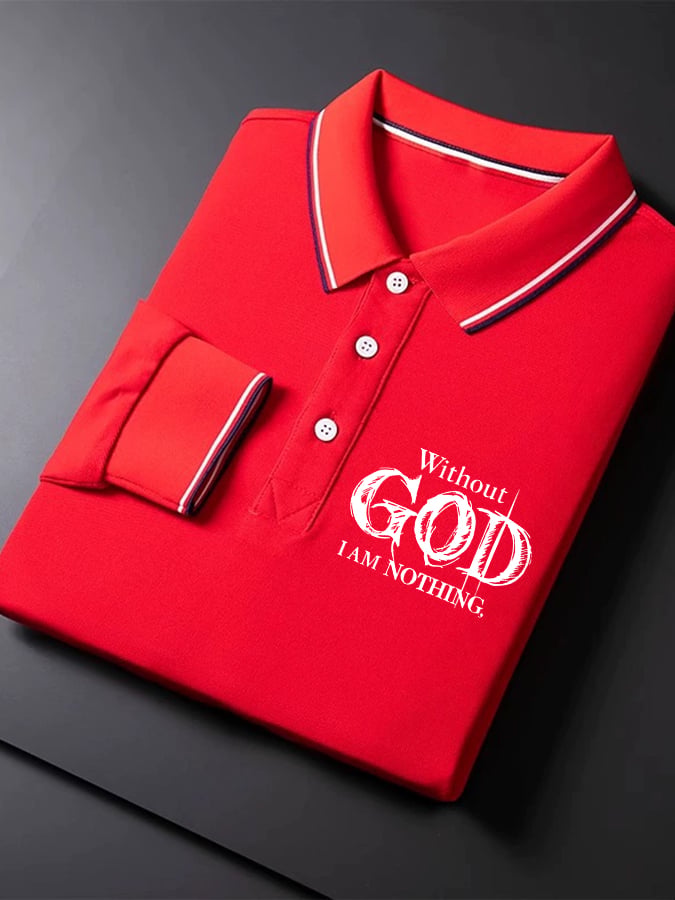 Camisa polo vintage Faith “Without God I Am Nothing,” de manga largas para hombre