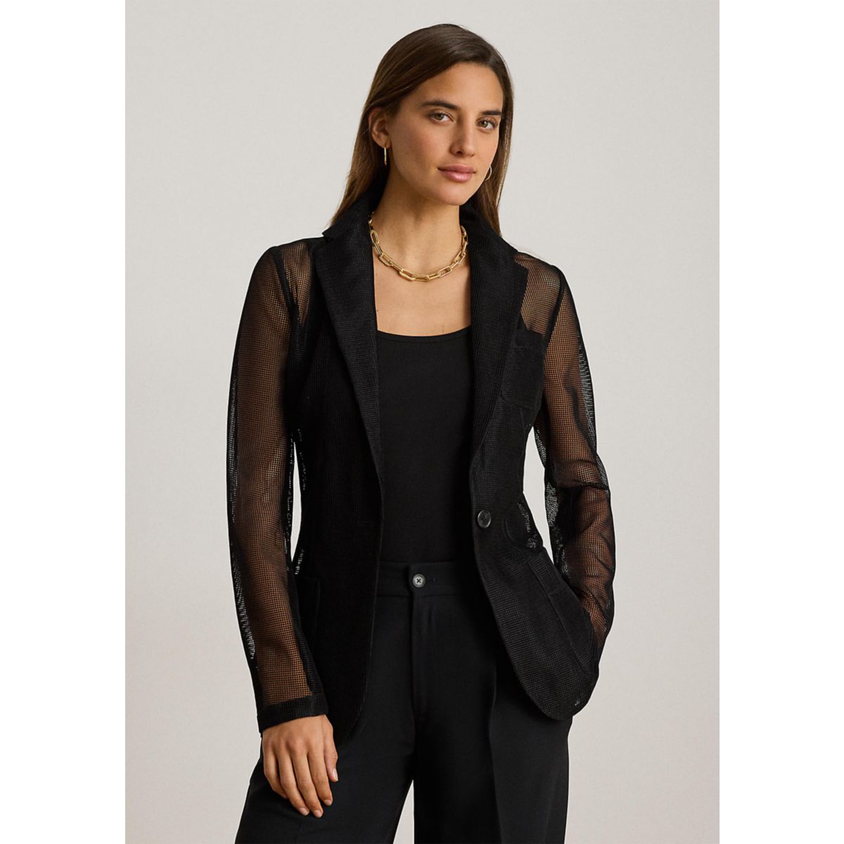 Petite Mesh Single-Button Blazer - 1