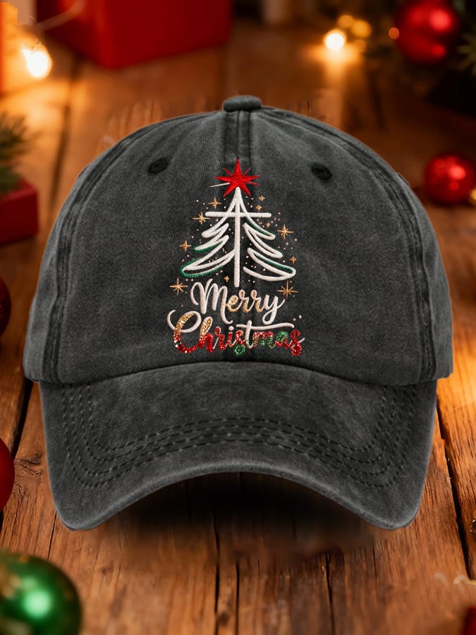 Gorras retro Merry Christmas Cross Christmas Tree estampado Baseball