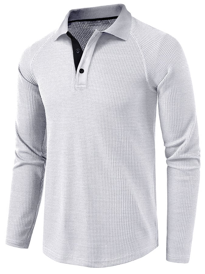 Camisa polo Athletic casual Waffle de manga larga Half Button