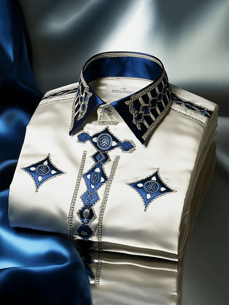Camisa satén Luxe estampado de manga corta Button para hombre
