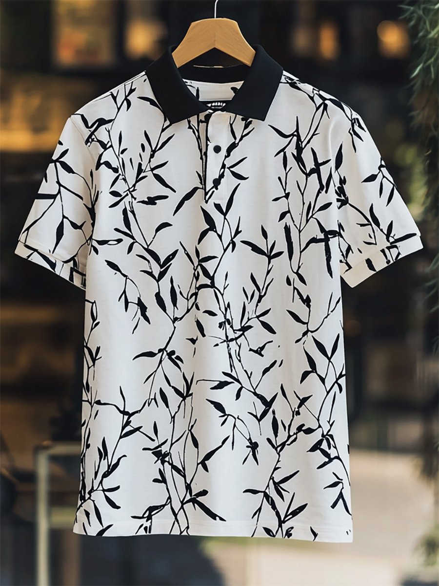 Camisa polo casual Festive floral estampado Button de manga corta para hombre