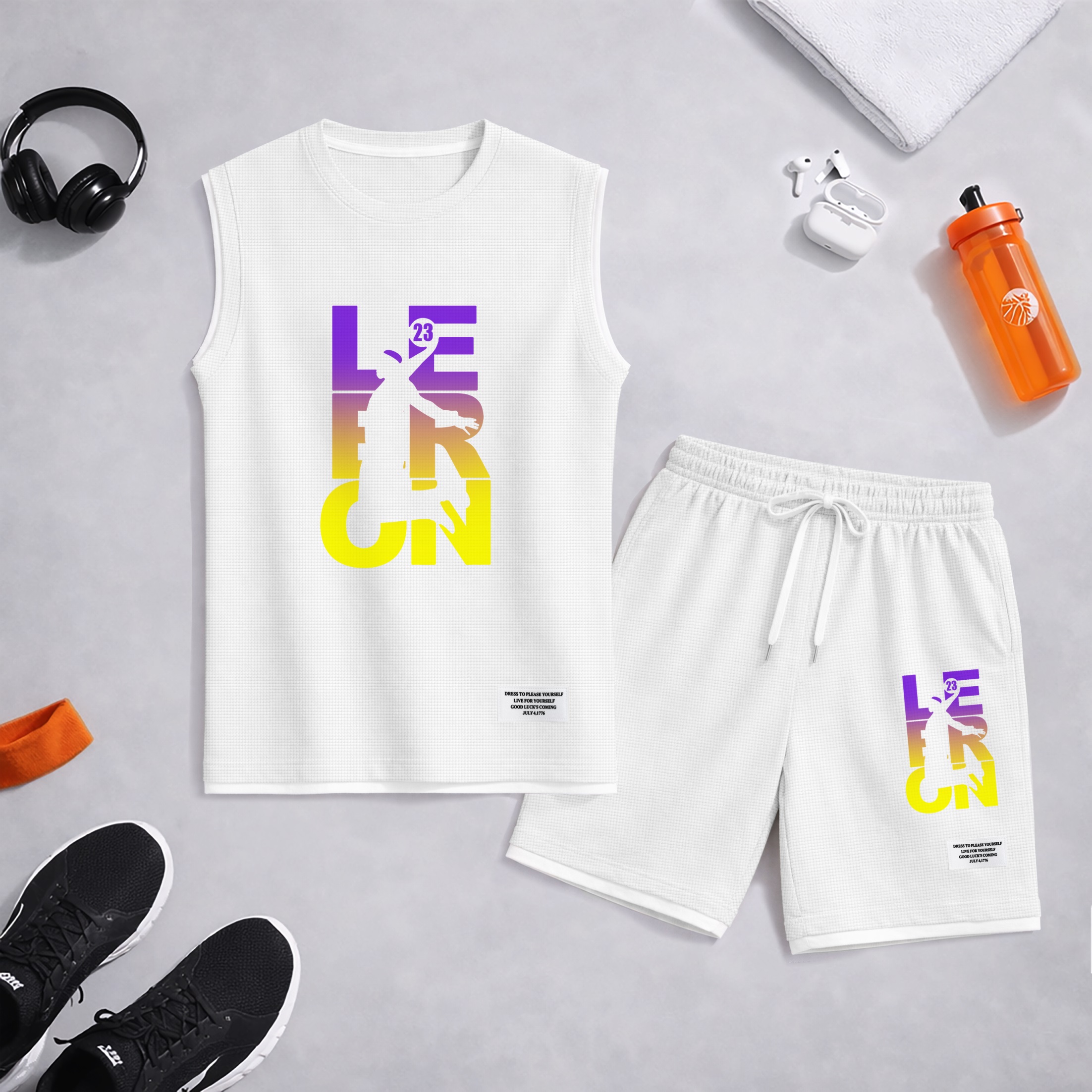 Shorts Basketball Gradient Letter Graphic estampado Summer Set Sleeveless Tank Top & Matching Outfit, Lightweight casual Streetwear Athletic Set for Everyday & Holiday para hombre