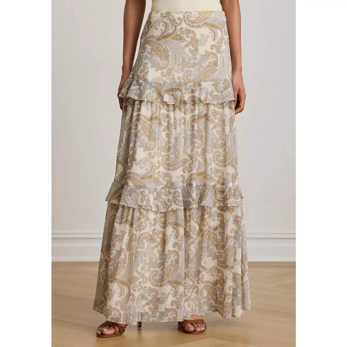Women's Paisley Georgette Tiered Maxiskirt - 1