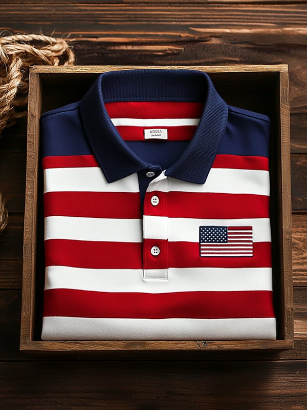 Camisa polo clásico ejecutivo Flag Independence Day de manga corta para hombre