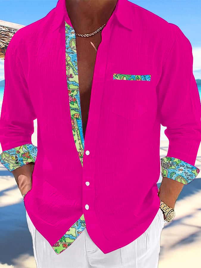 Camisa casual Hawaiian estampado Lapel para hombre