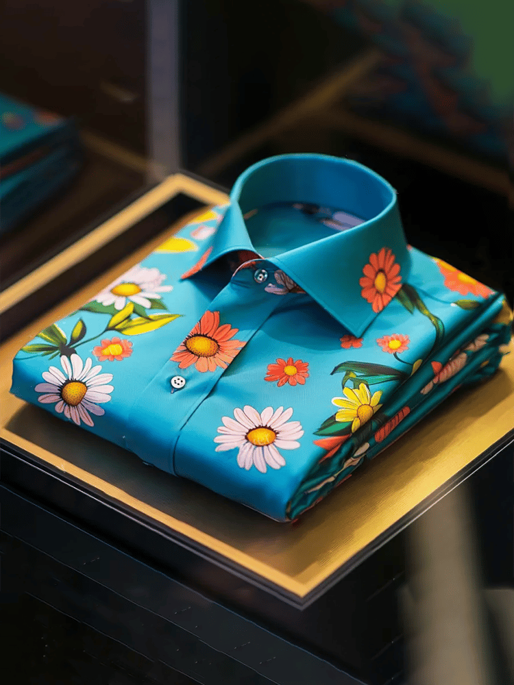 Camisa ejecutivo de lujo floral estampado de manga corta para hombre