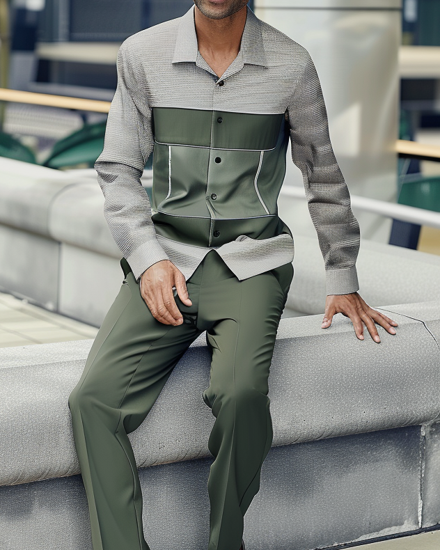 Casual Gentleman en bloques de color Textured de manga larga Walking Suit 019 para hombre