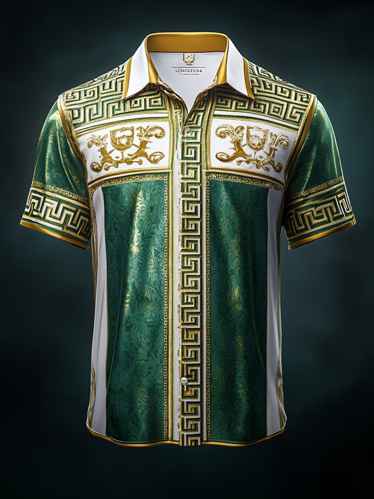 Camisa satén Luxe estampado de manga corta Button para hombre