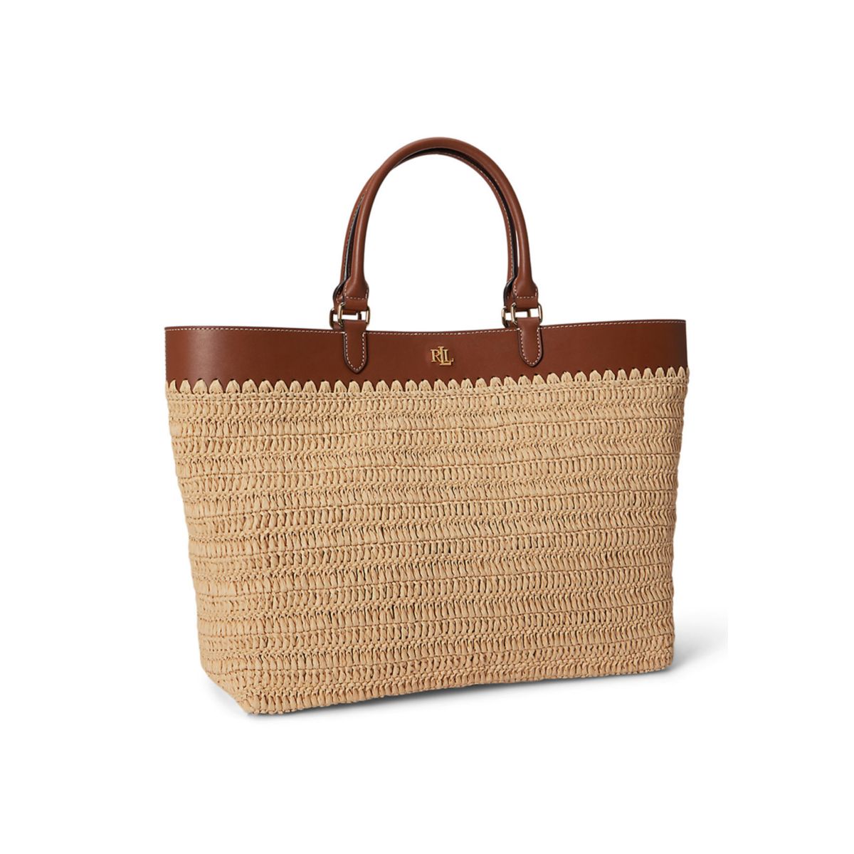 Leather-Trim Straw Large Kyla Tote Bag - 2