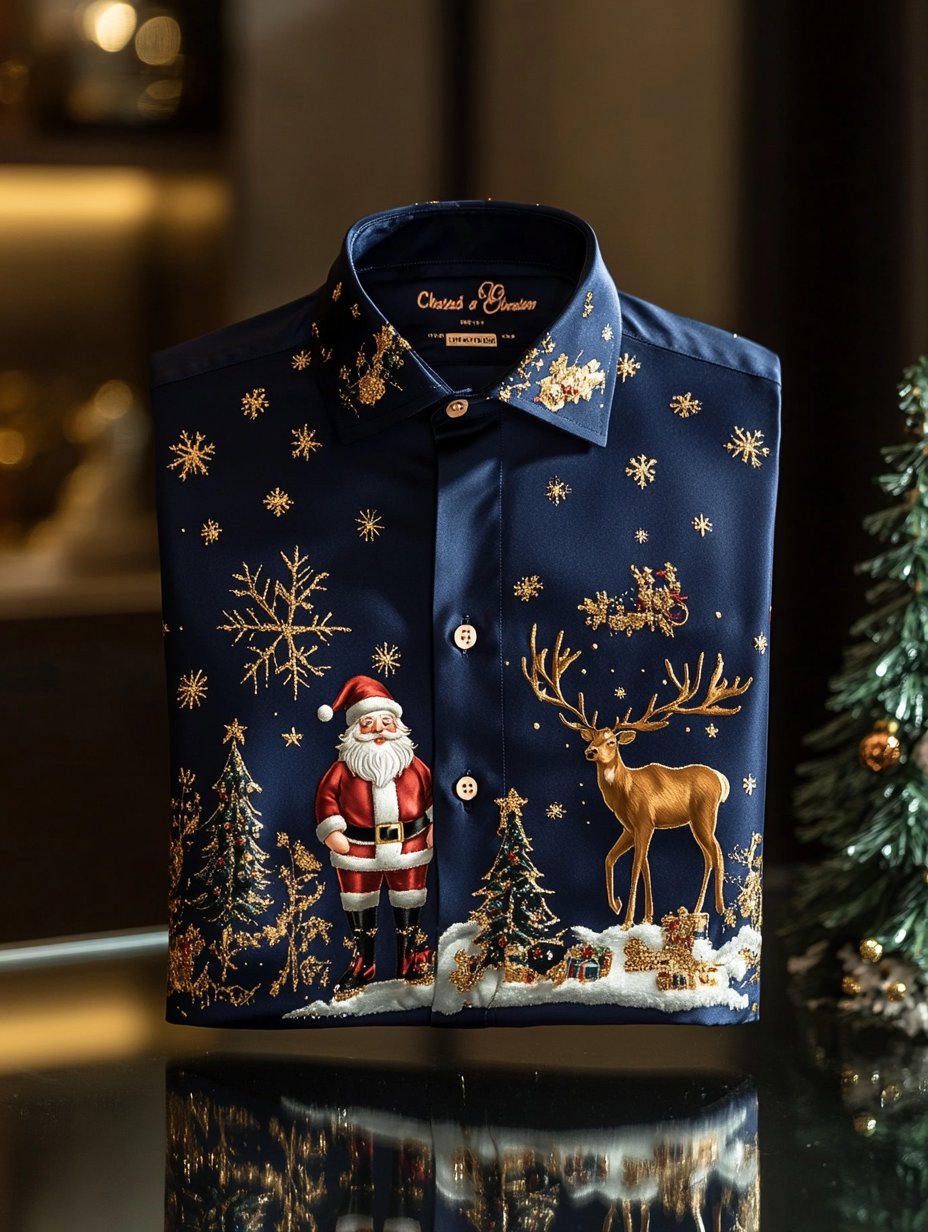 Camisa Christmas satén Luxe de manga larga con botones para hombre