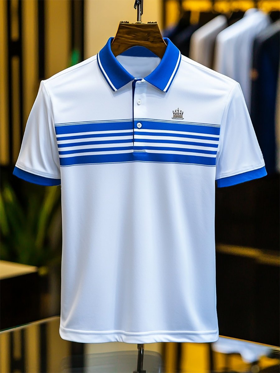 Camisa polo casual ejecutivo rayas estampado con botones de manga corta para hombre