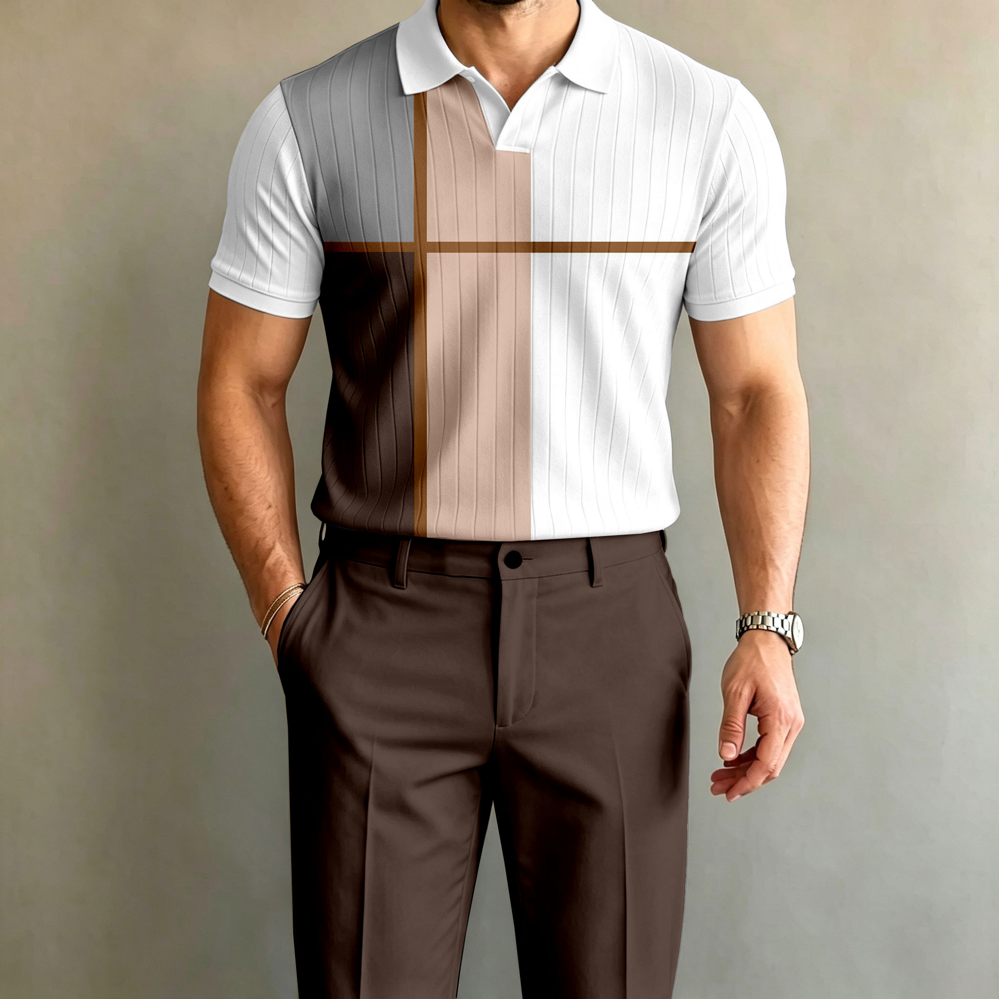 para hombre Multi-Color de manga corta camisa polo and pantalón Set