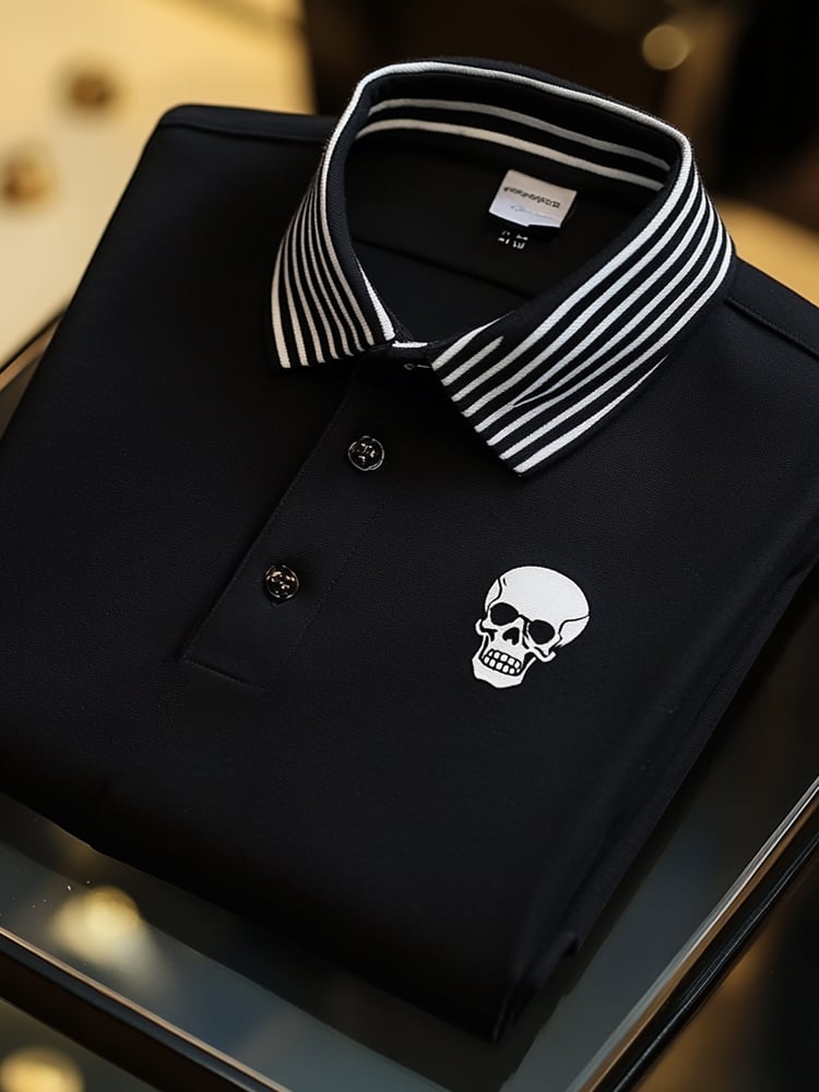 Camisa polo ejecutivo rayas Skull estampado de manga corta para hombre