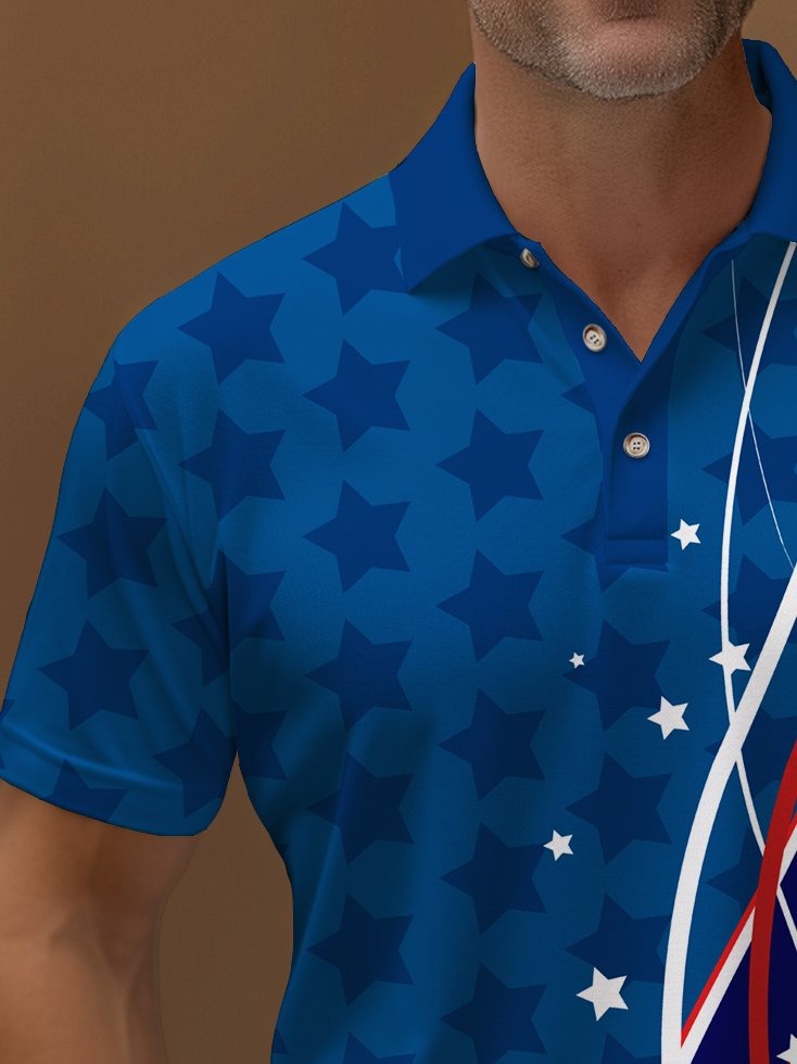 Camisa polo American Flag estampado elástico Comfortable Camping Pullover camisa polo