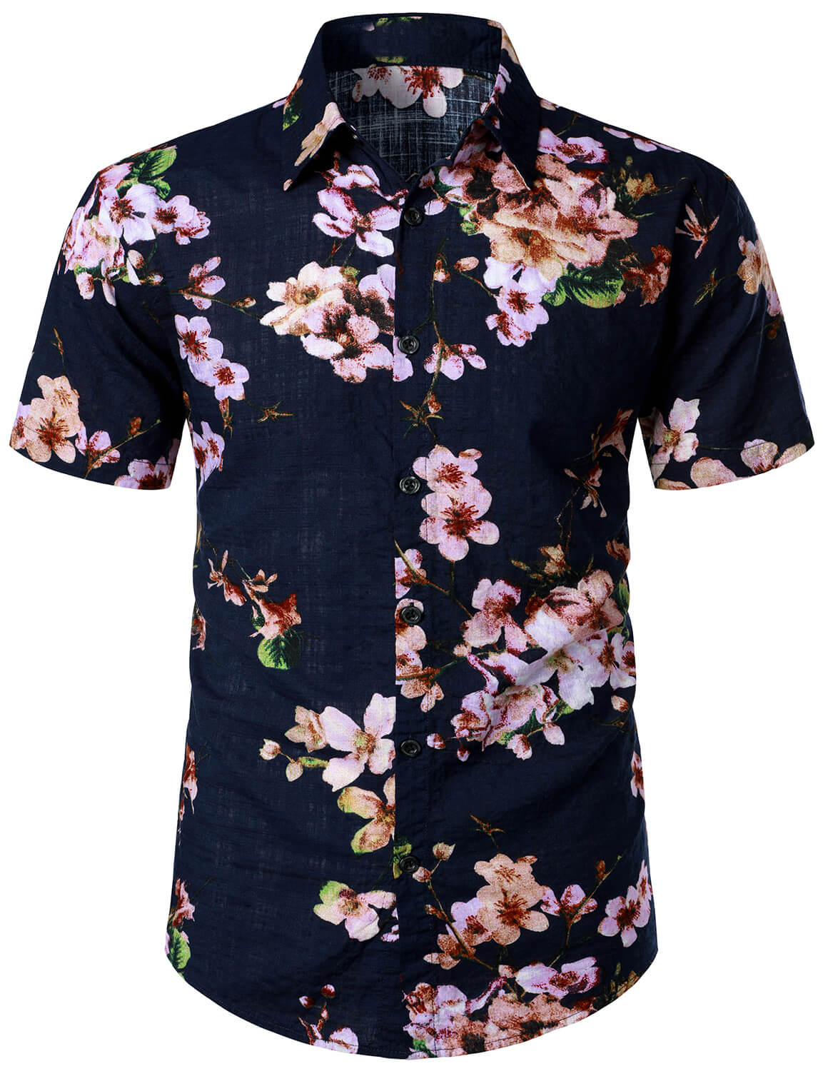 Camisa Flower estampado de algodón floral Hawaiian Button Up de manga corta para hombre