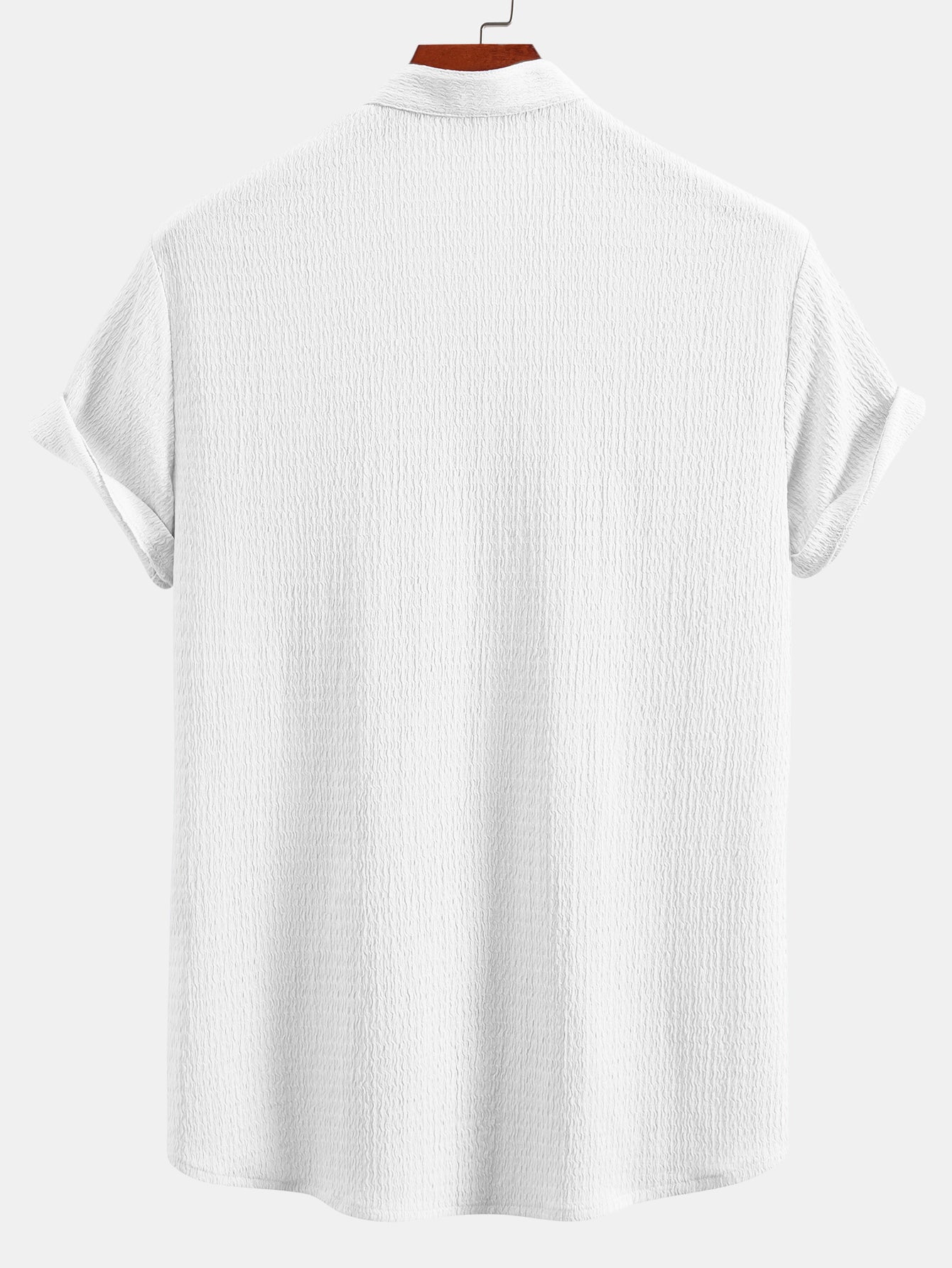 Camisa Muscle Fit Crinkled Textured Stand Collar