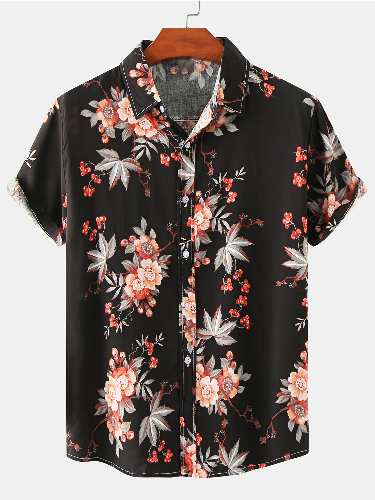 Camisa casual Button Up Holiday 70s retro floral casual de manga corta para hombre