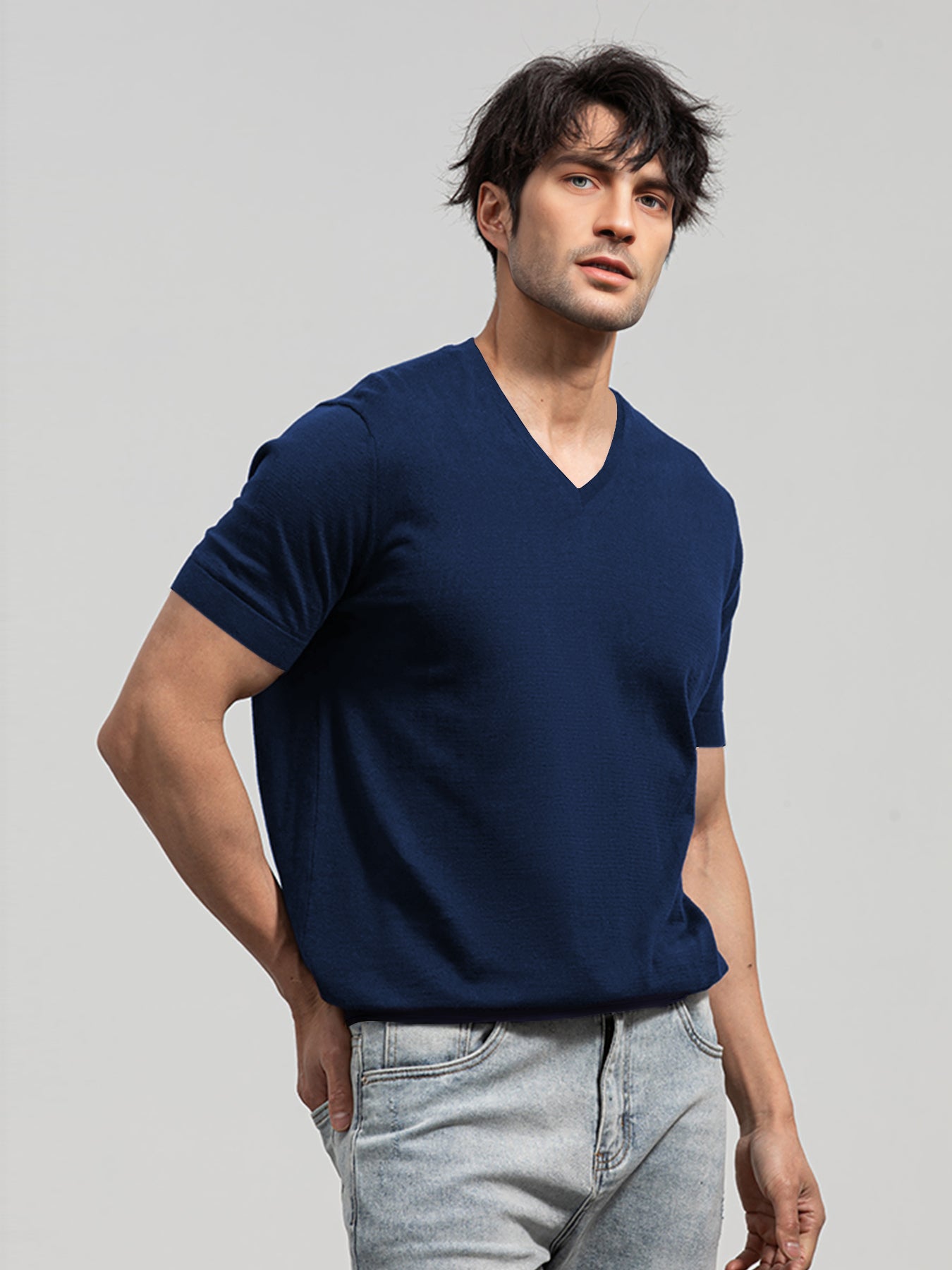 Camiseta Gentletejido de manga corta V-neck tejidoted