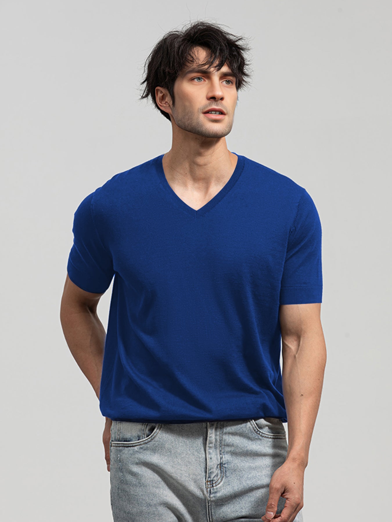 Camiseta Gentletejido de manga corta V-neck tejidoted