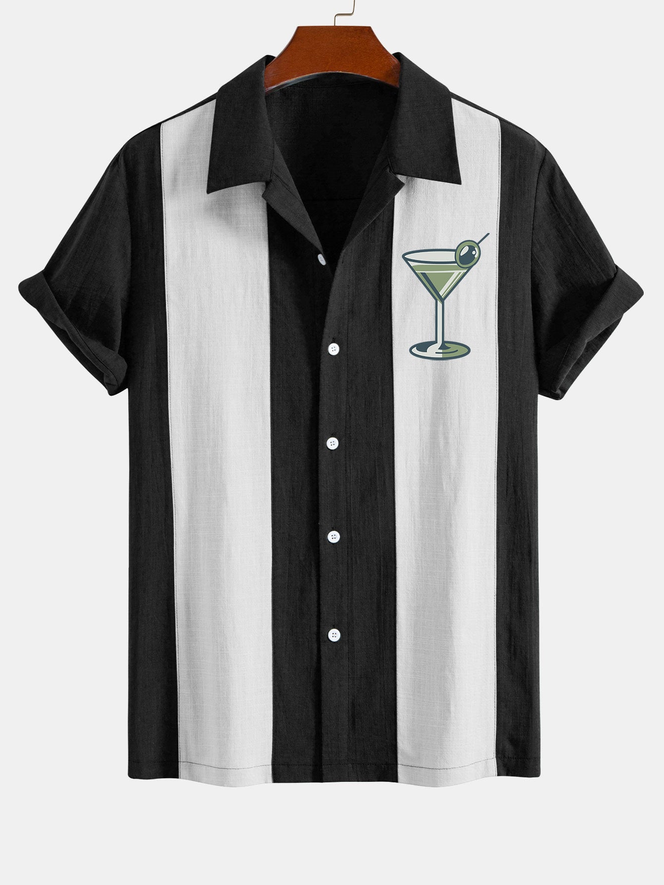 Camisa vintage Martini Cocktail estampado de lino Look Patchpara trabajo Bowling