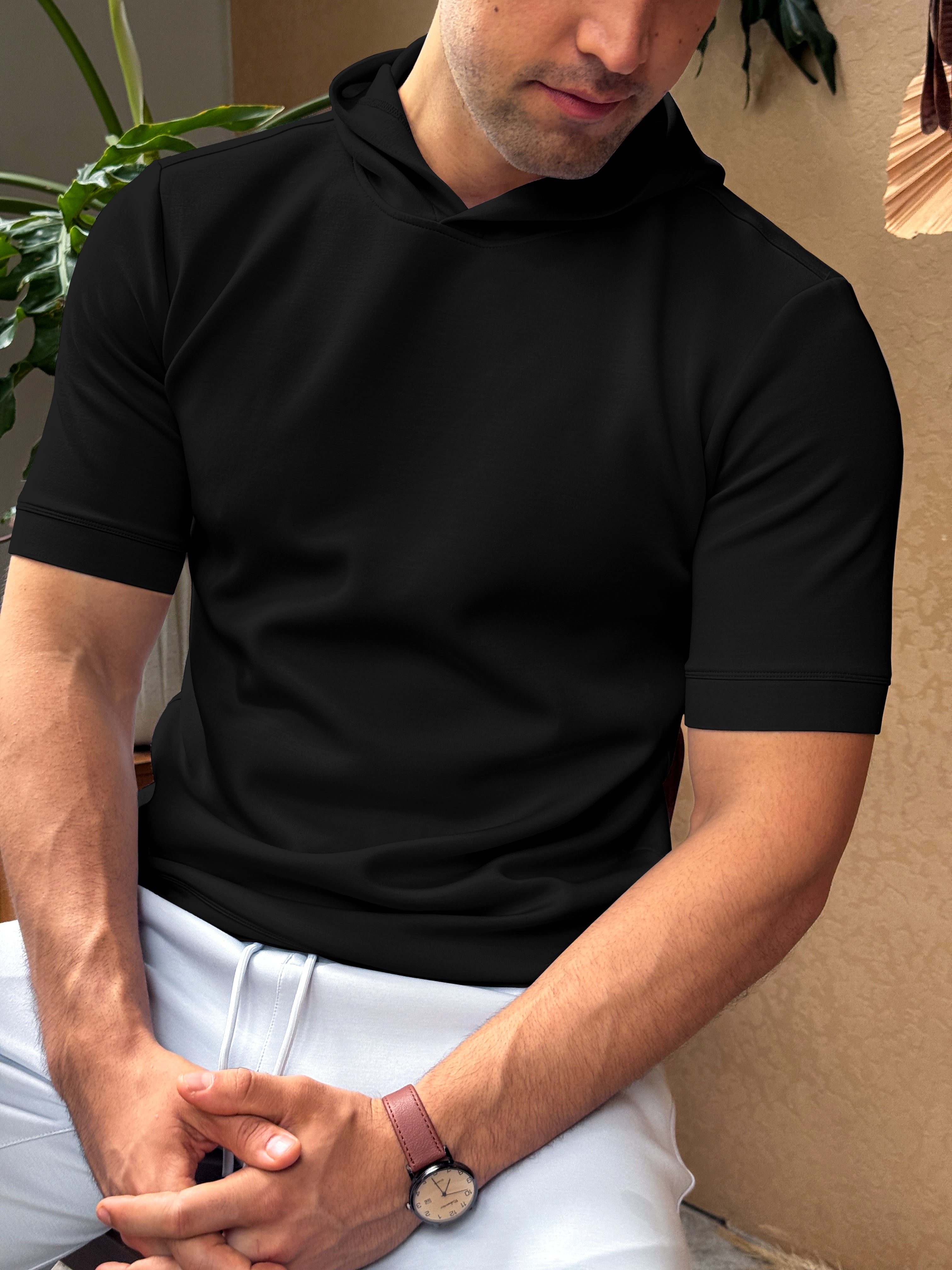 Sudadera Modal Blend de manga corta con gorrasucha
