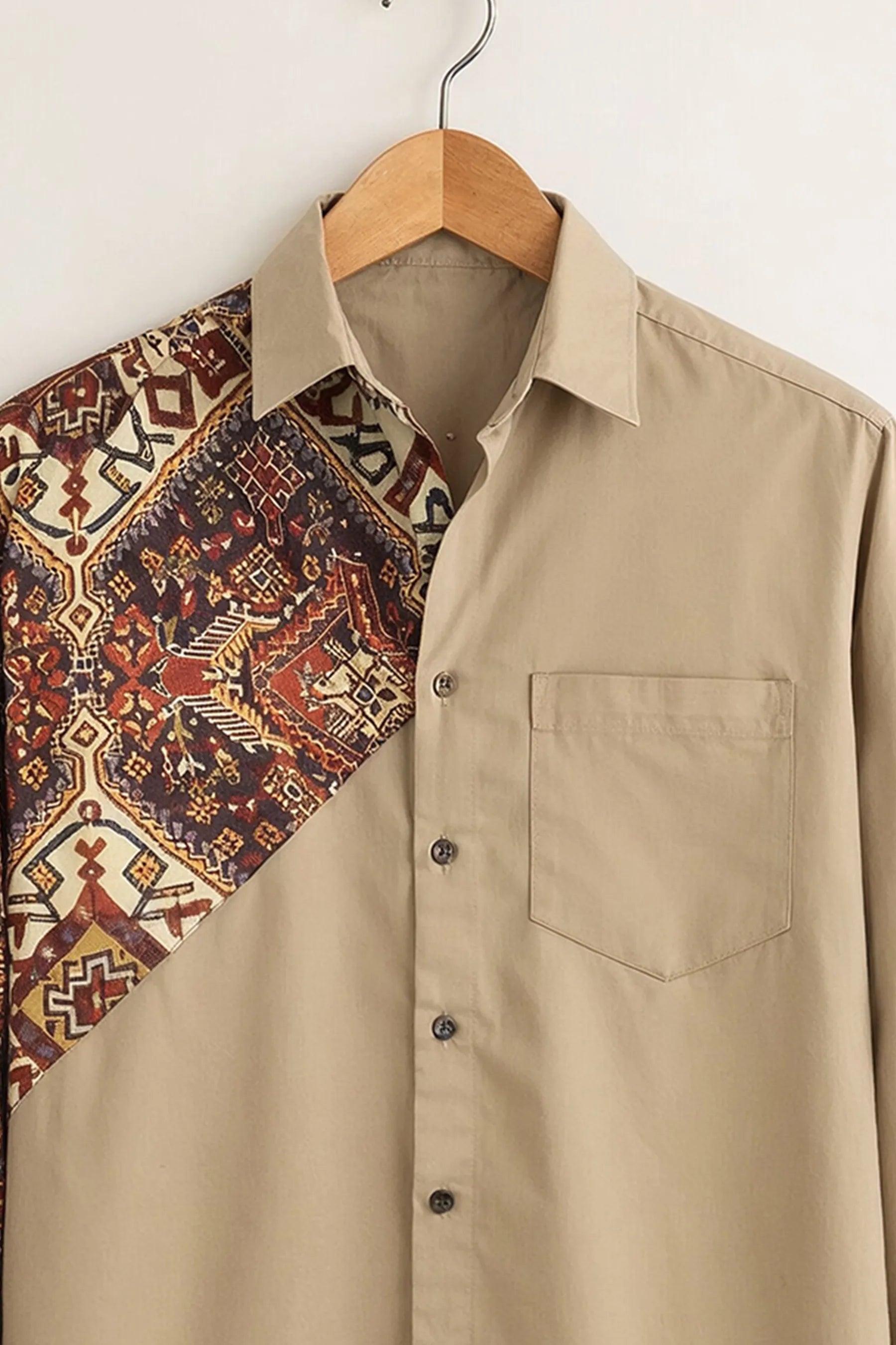 Camisa Tribal Patch Panel – Sand Beige